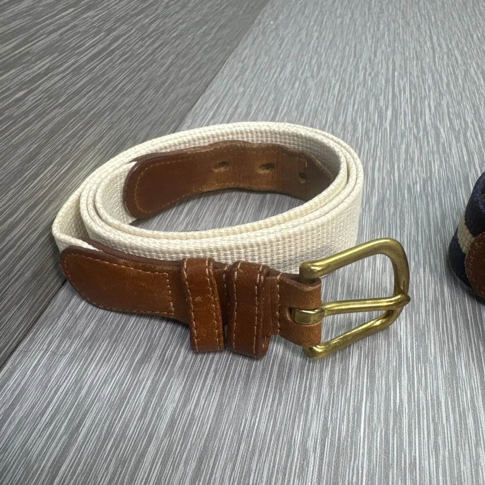 Coach Women's Leather Linen Belts Lot of 3 Tan Navy Cream Size‎ 40 Large L